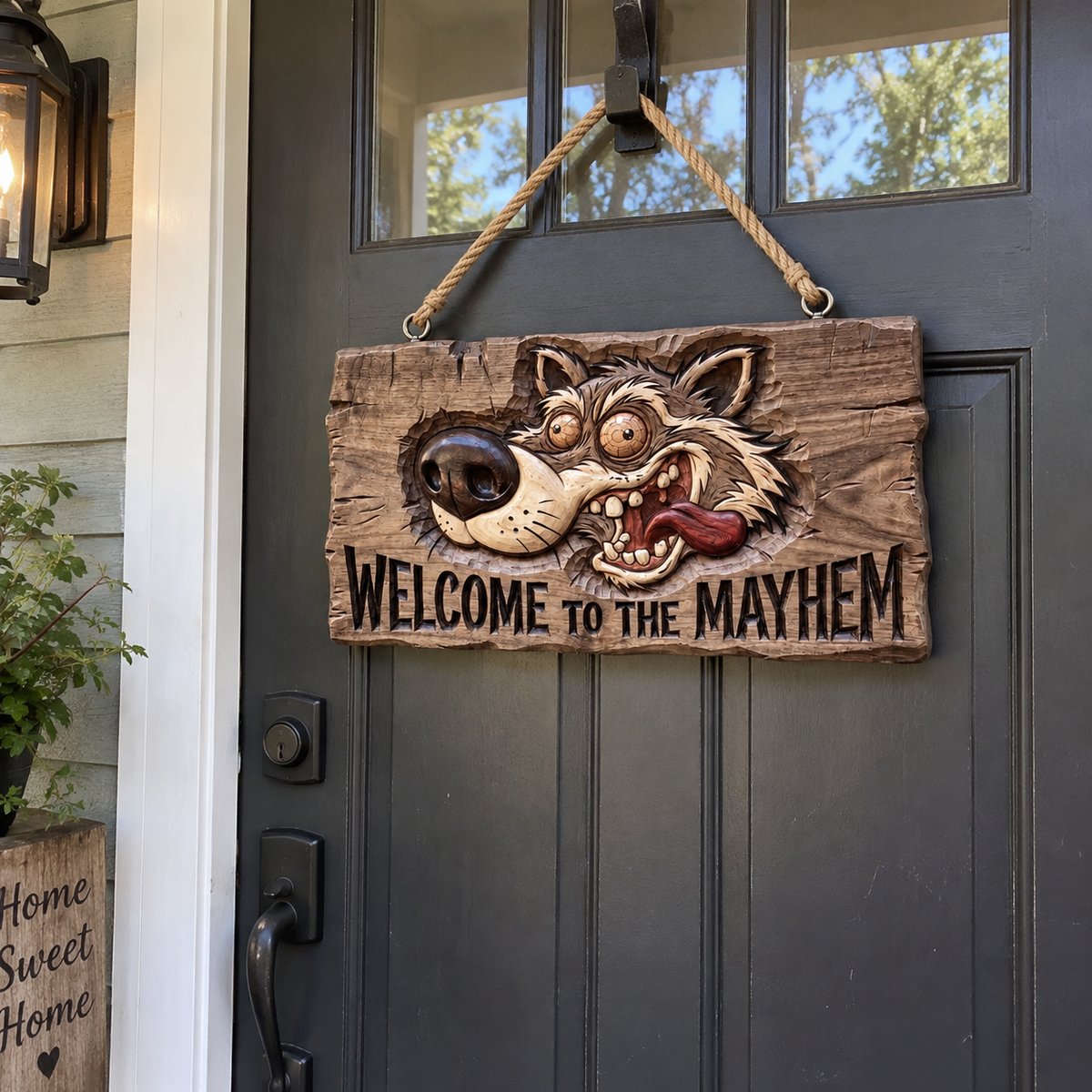 🐕🐾Welcome to the Mayhem Funny Dog Hanging Sign
