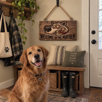 🐕🐾Welcome to the Mayhem Funny Dog Hanging Sign