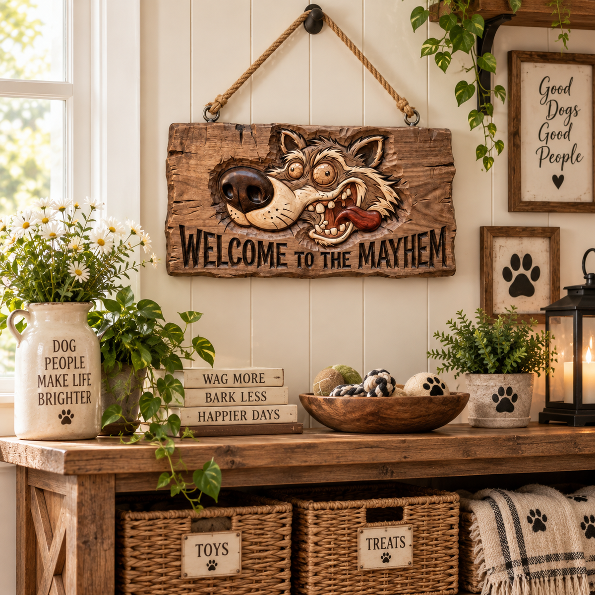 🐕🐾Welcome to the Mayhem Funny Dog Hanging Sign