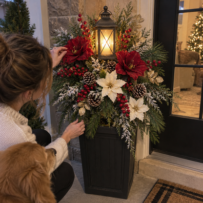 ✨ Snow-Kissed Christmas Lantern Floral Stake