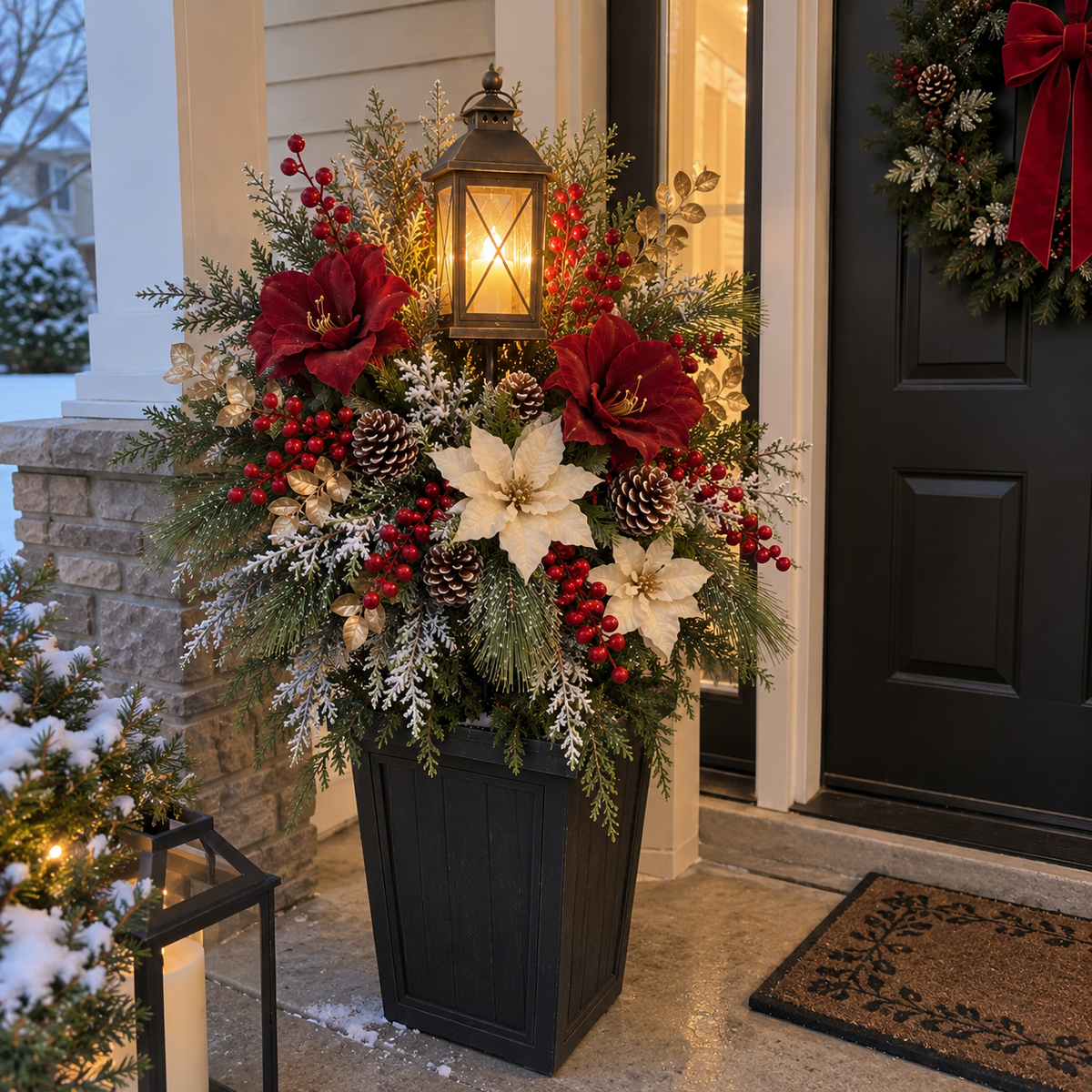 ✨ Snow-Kissed Christmas Lantern Floral Stake