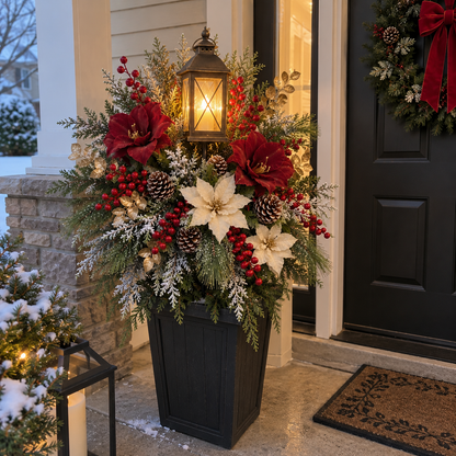 ✨ Snow-Kissed Christmas Lantern Floral Stake