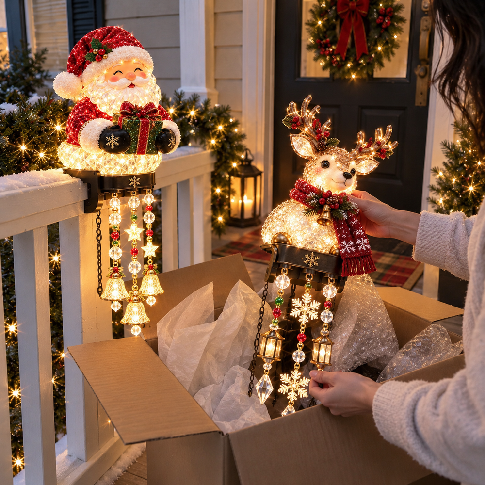 Customer holding Christmas railing light