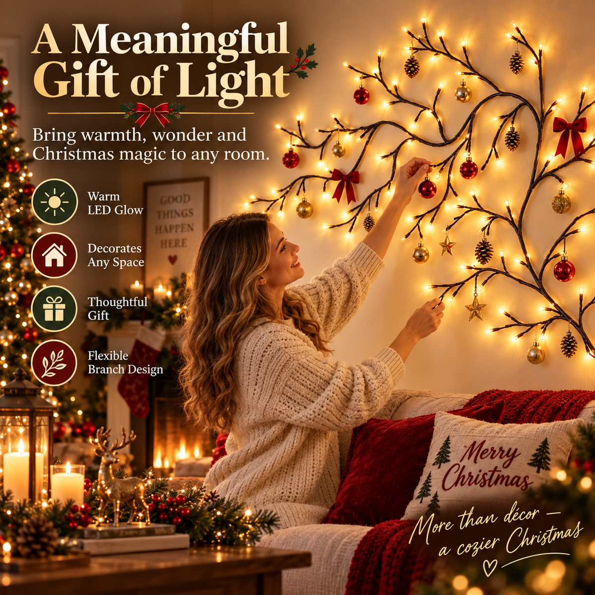 🎄 Flexible LED Branch Lights | Remote-Controlled Holiday Wall Decor(📦Buy 2 Free Shipping)