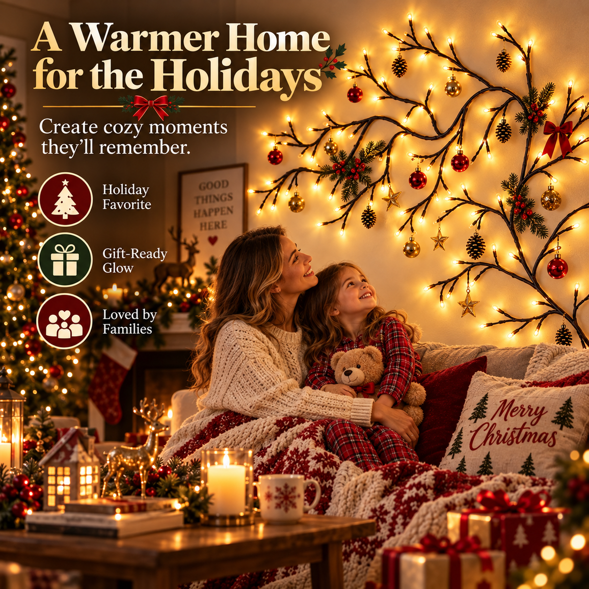 🎄 Flexible LED Branch Lights | Remote-Controlled Holiday Wall Decor(📦Buy 2 Free Shipping)