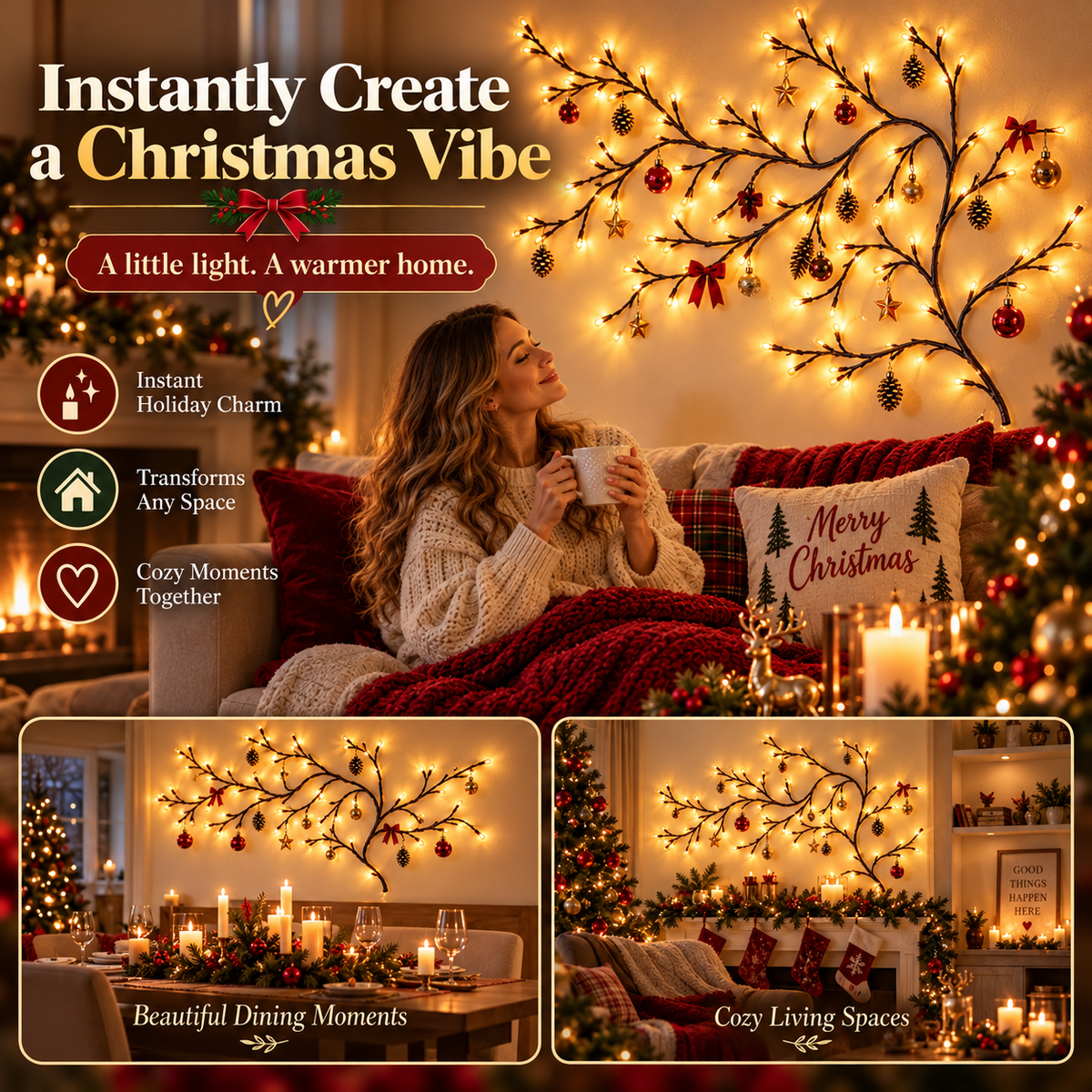 🎄 Flexible LED Branch Lights | Remote-Controlled Holiday Wall Decor(📦Buy 2 Free Shipping)