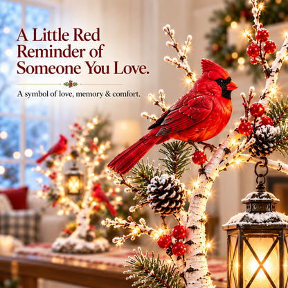 ❄️ Cardinal Winter Lantern Tree - Illuminated Birch Tabletop Decor ❤️