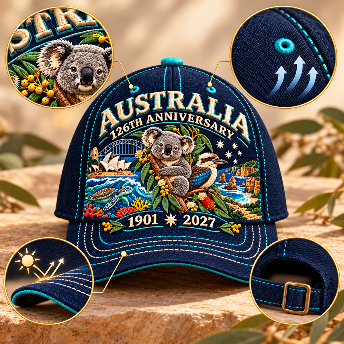 🔥LAST DAY 50% OFF - 🦘Australia 126th Anniversary 1901–2027 – Premium Embroidered Heritage Cap 100% Cotton