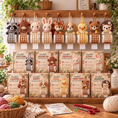 🧶 Cozy Critter Creations™ – Adorable Animal Crochet Toilet Paper Holder DIY Kits