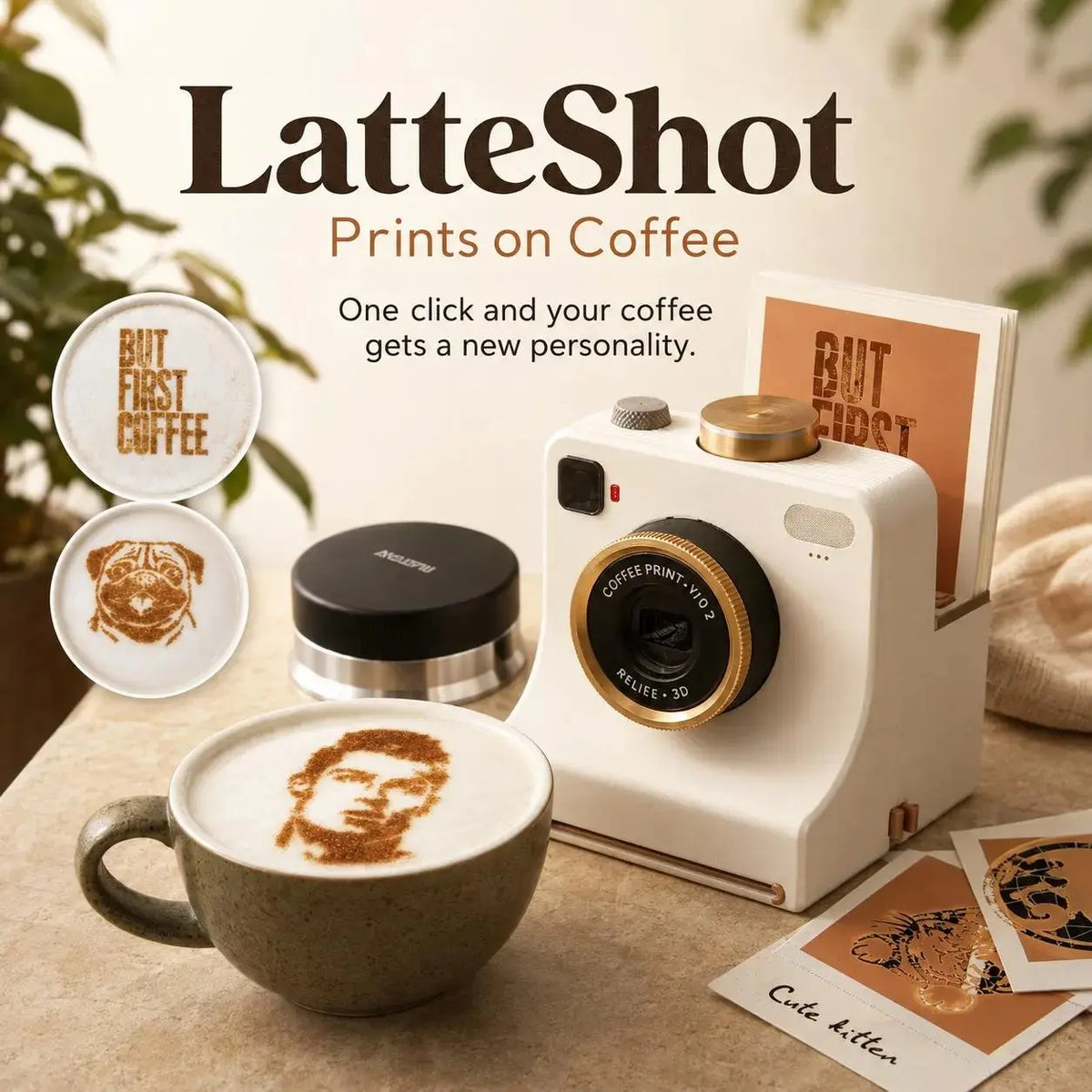 Vintage Camera Latte Art Maker – Mechanical Coffee Stencil Printer for Picture-Perfect Drinks