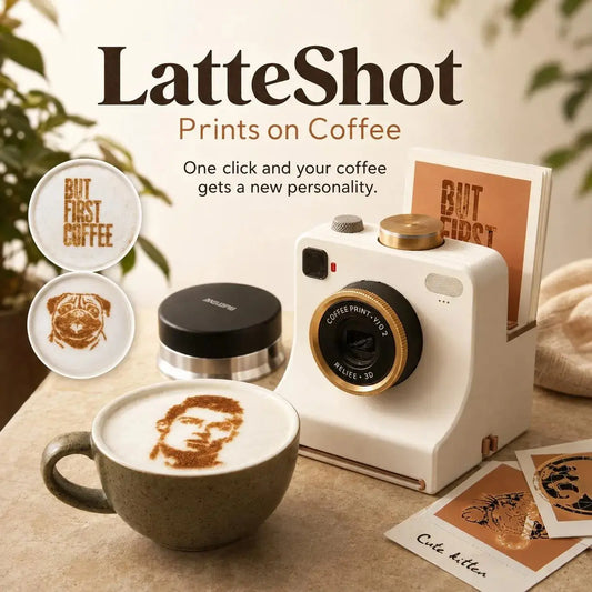 Vintage Camera Latte Art Maker – Mechanical Coffee Stencil Printer for Picture-Perfect Drinks