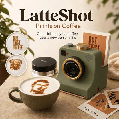 Vintage Camera Latte Art Maker – Mechanical Coffee Stencil Printer for Picture-Perfect Drinks