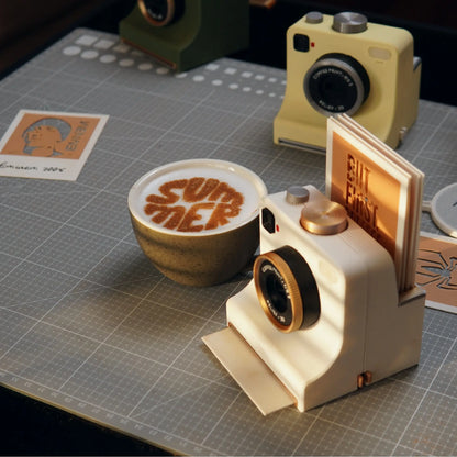 Vintage Camera Latte Art Maker – Mechanical Coffee Stencil Printer for Picture-Perfect Drinks