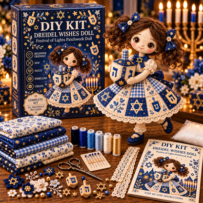 Hanukkah DIY Patchwork Doll Kit – Festival of Lights Handmade Keepsake | 3 Beautiful Designs to Choose From