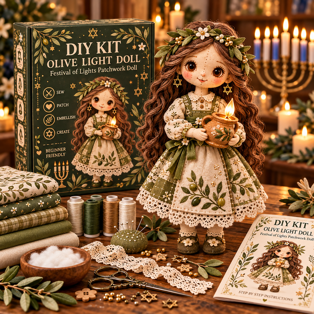 Hanukkah DIY Patchwork Doll Kit – Festival of Lights Handmade Keepsake | 3 Beautiful Designs to Choose From