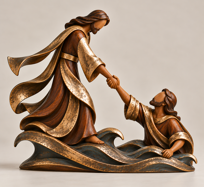 ✝️ He Reached for Me™ – Jesus Saves Peter from the Waves Sculpture | Christian Faith & Hope Home Decor