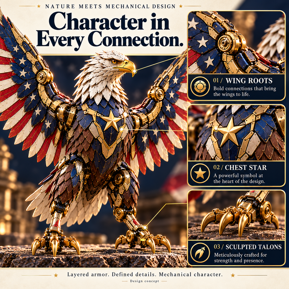 Close-up of the faceted amber horse body, lifted forelegs, golden details and Athena’s owl shield