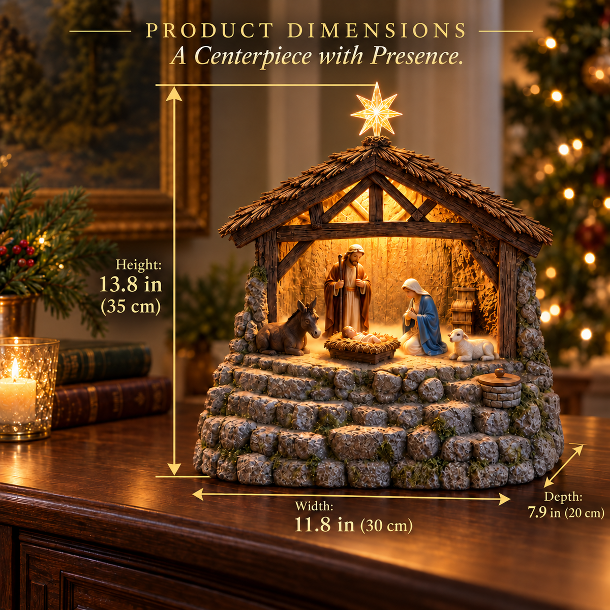 Nativity display dimensions 35 centimeters tall 30 wide 20 deep