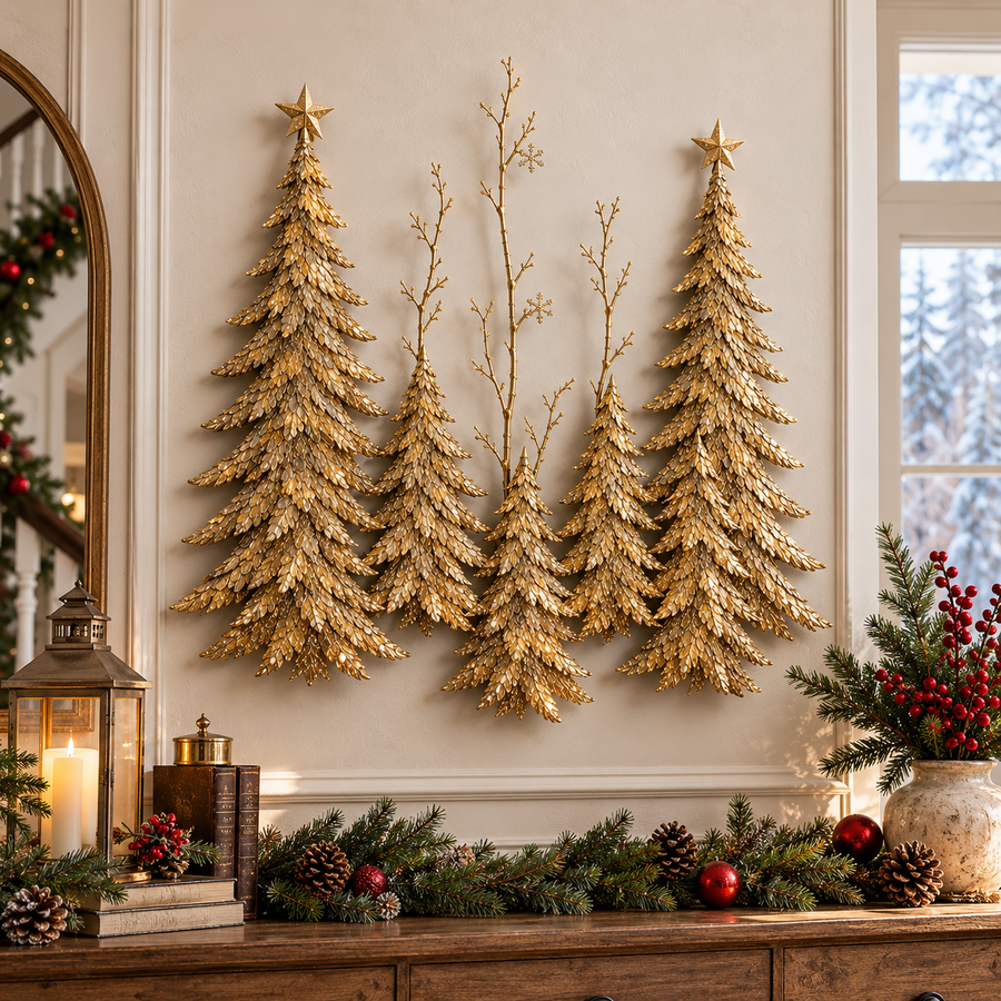 Golden Christmas wall trees without lights