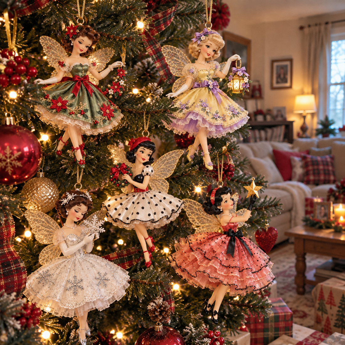 Fairy ornaments in a cozy Christmas home