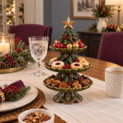 🎄 Vintage Christmas Tree 3-Tier Serving Stand