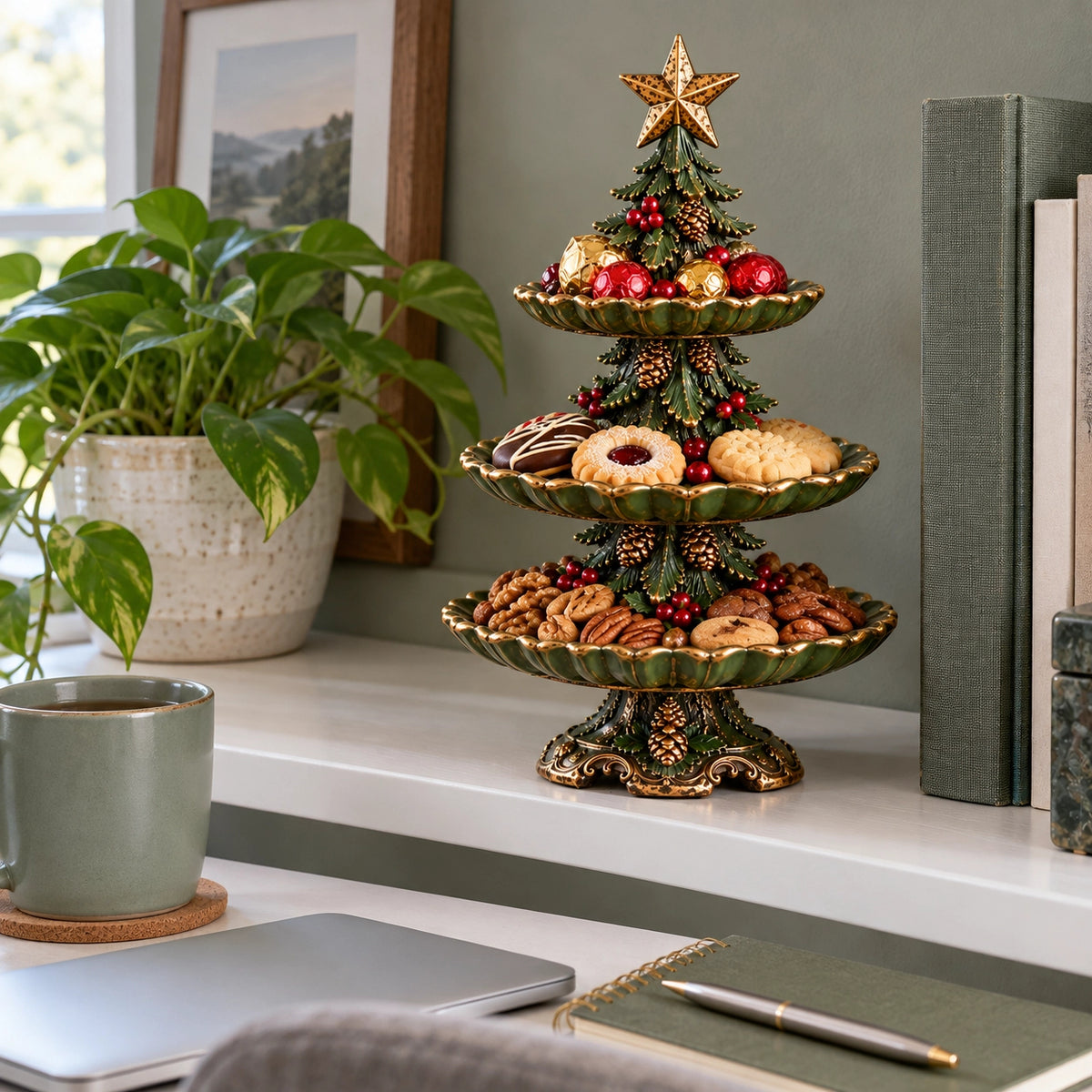 🎄 Vintage Christmas Tree 3-Tier Serving Stand