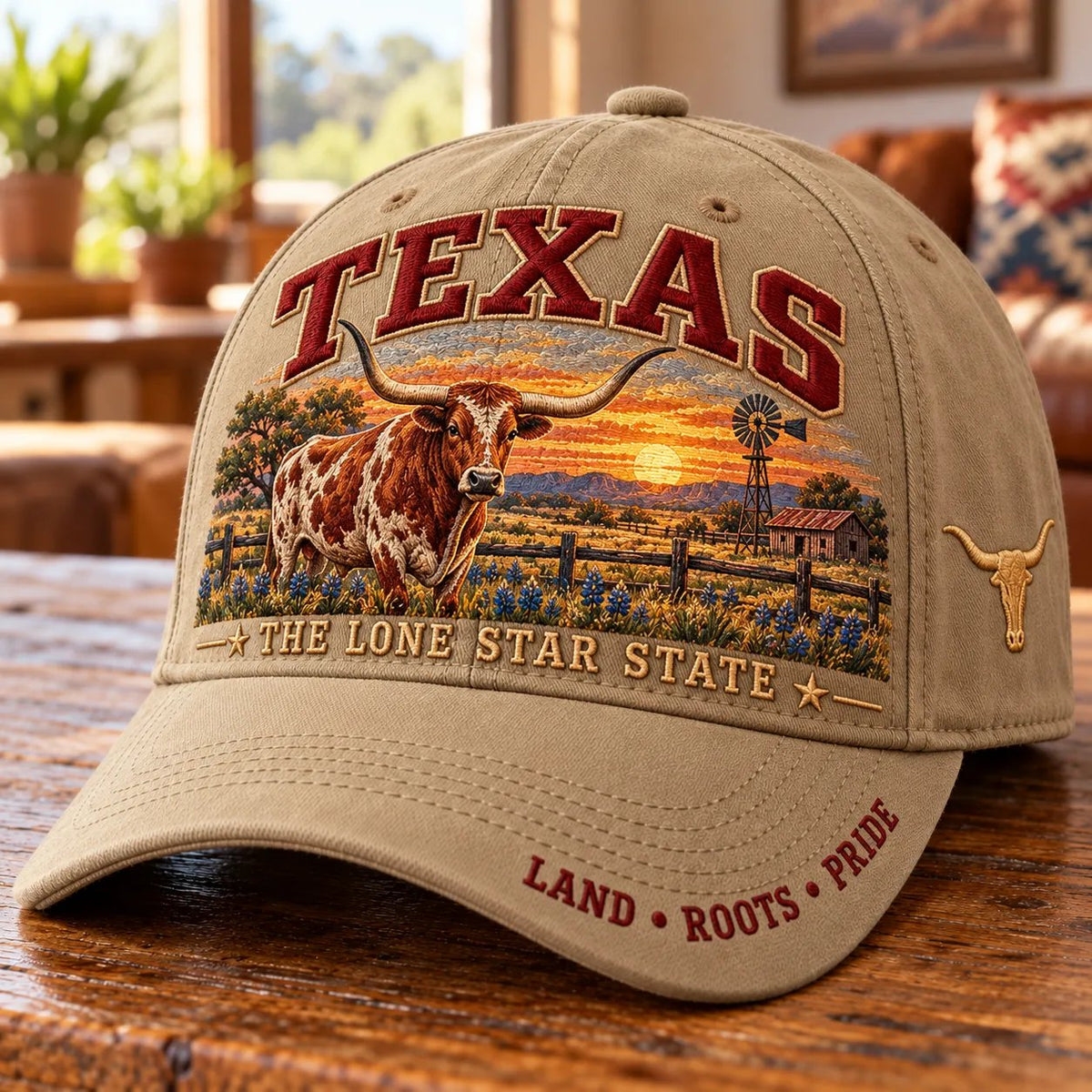 🤠 Texas Lone Star Longhorn Cap | Cotton-Poly Blend • Detailed Embroidery • Adjustable Fit