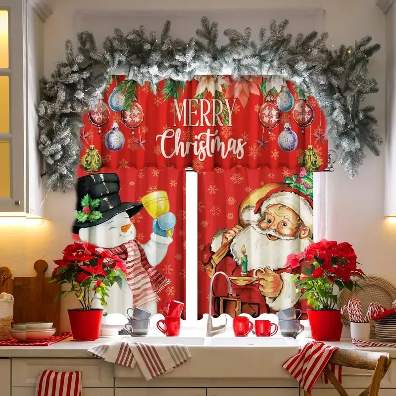 🎄3-Piece Christmas Kitchen Curtain Set | Water-Resistant Valance & Tier Curtains🏡