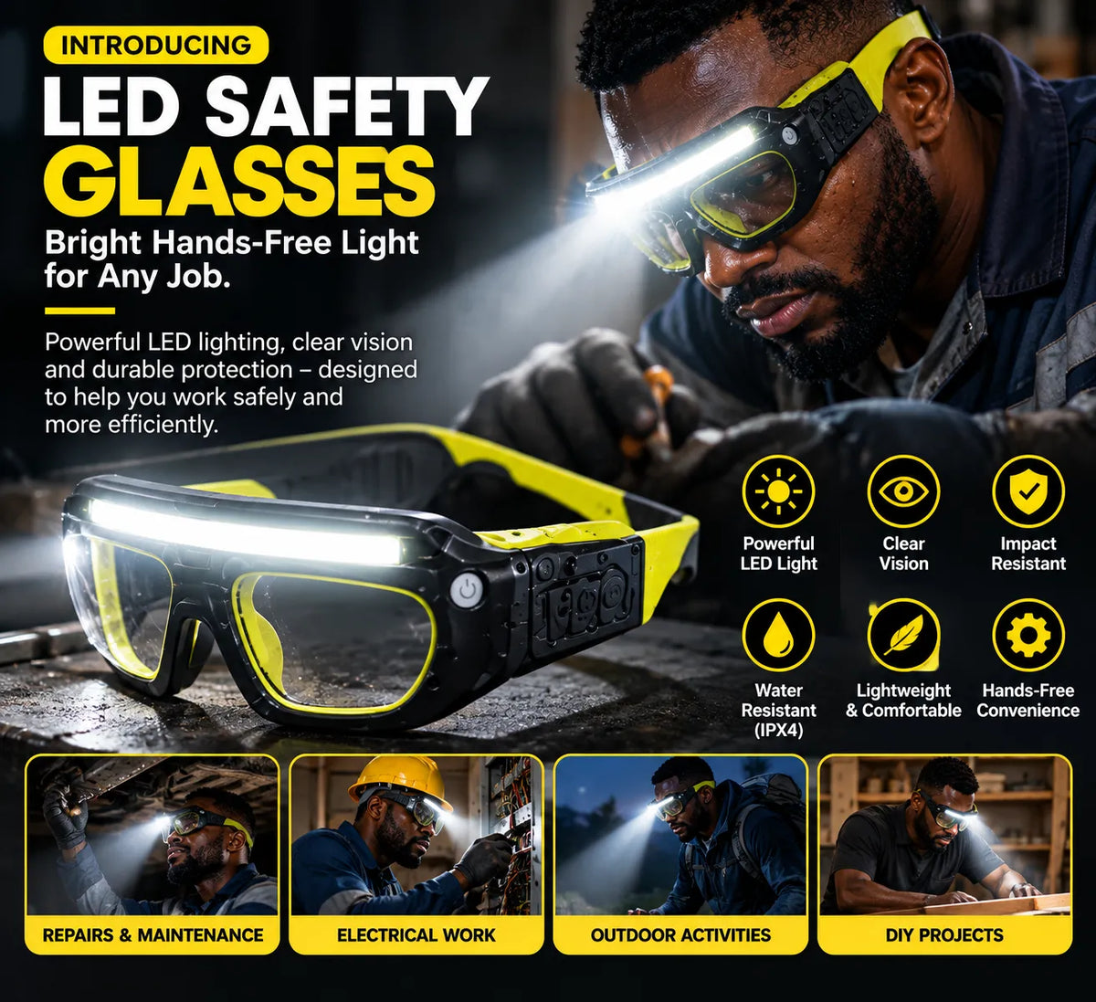 Hands-Free Vision LED Work Light Glasses