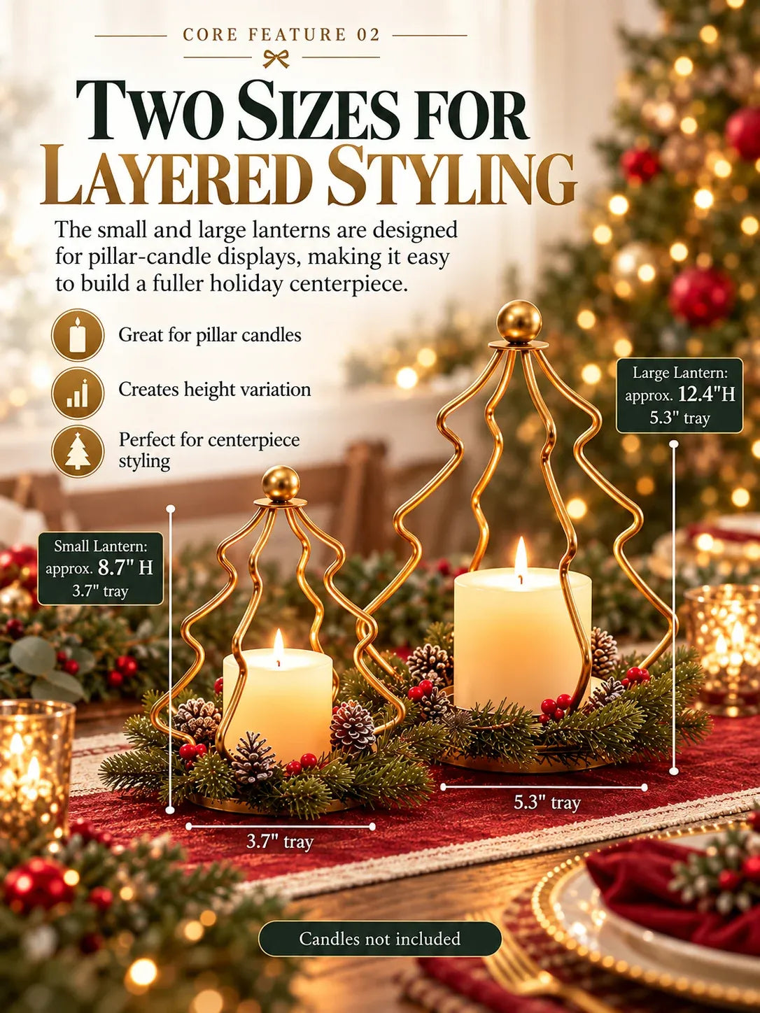 ✨Christmas Tree Candle Holders – Gold Lanterns with Wreaths