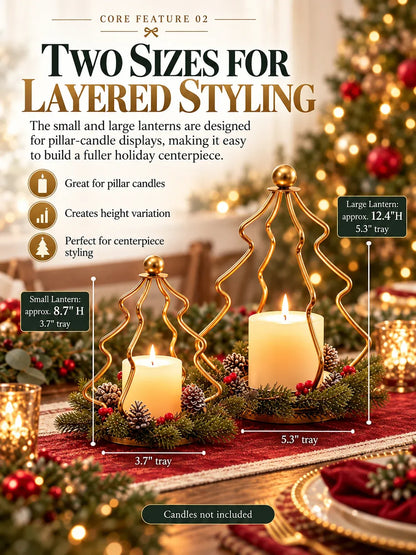 ✨Christmas Tree Candle Holders – Gold Lanterns with Wreaths