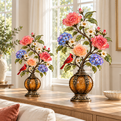 🌹✨ Eternal Bloom – Vintage Rose & Cardinal Table Lamp