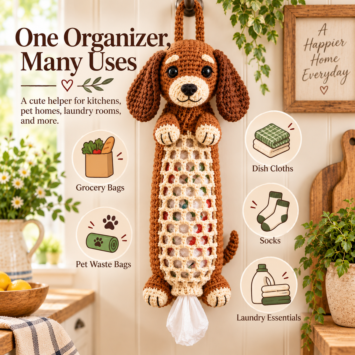 🐶 Cozy Dachshund Crochet Hanging Organizer