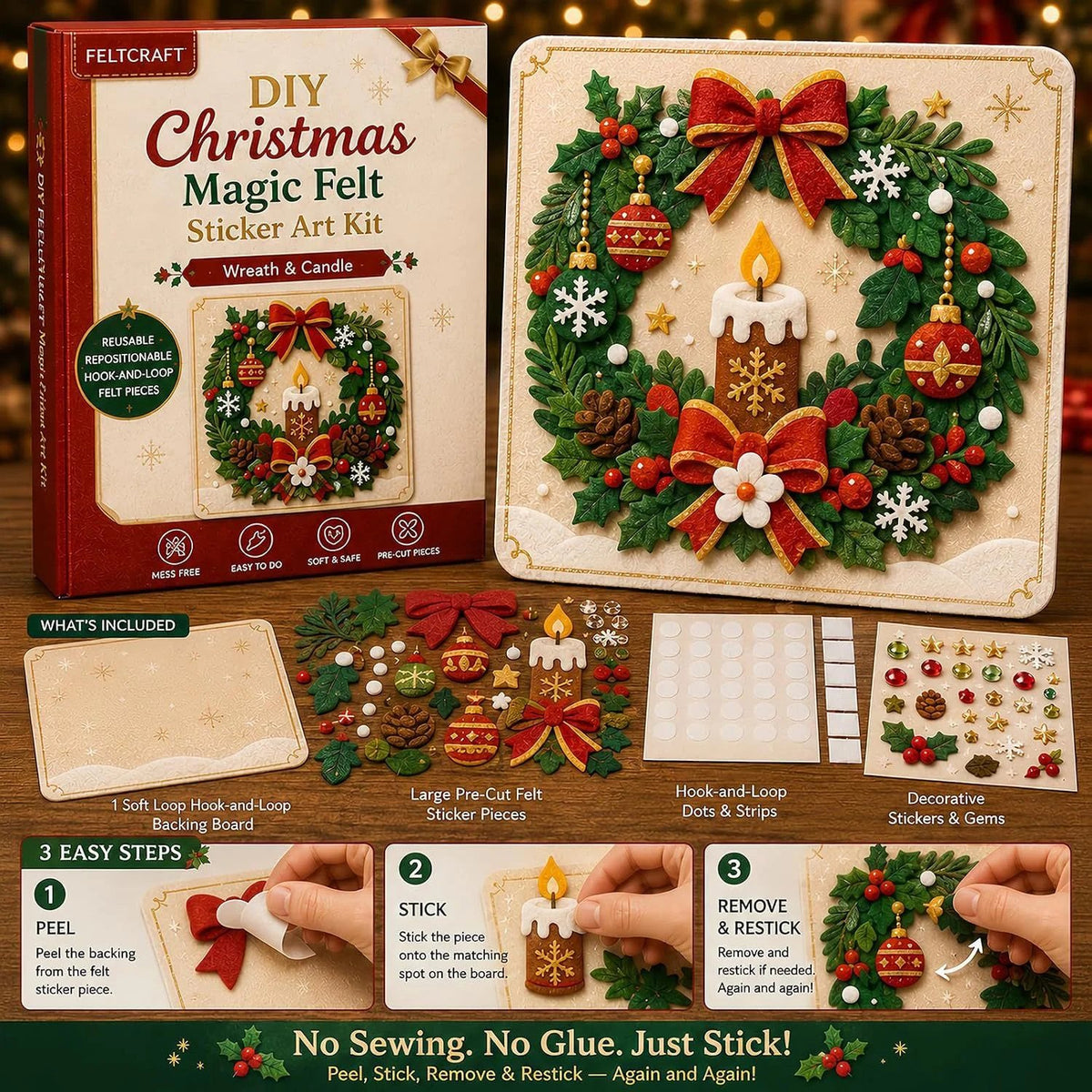 🎄✨ Cozy Christmas Felt Art Craft Kit – Reusable DIY Family Activity & Creative Christmas Gift 🎁❤️