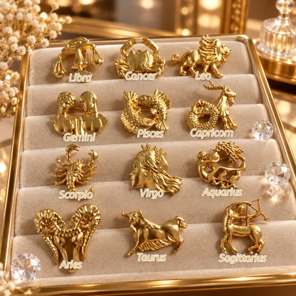 Vintage Gold-Tone Zodiac Sign Brooch