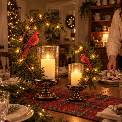 Cardinal Winter Glow Lighted Candle Holders – Vintage Christmas Tabletop Decor