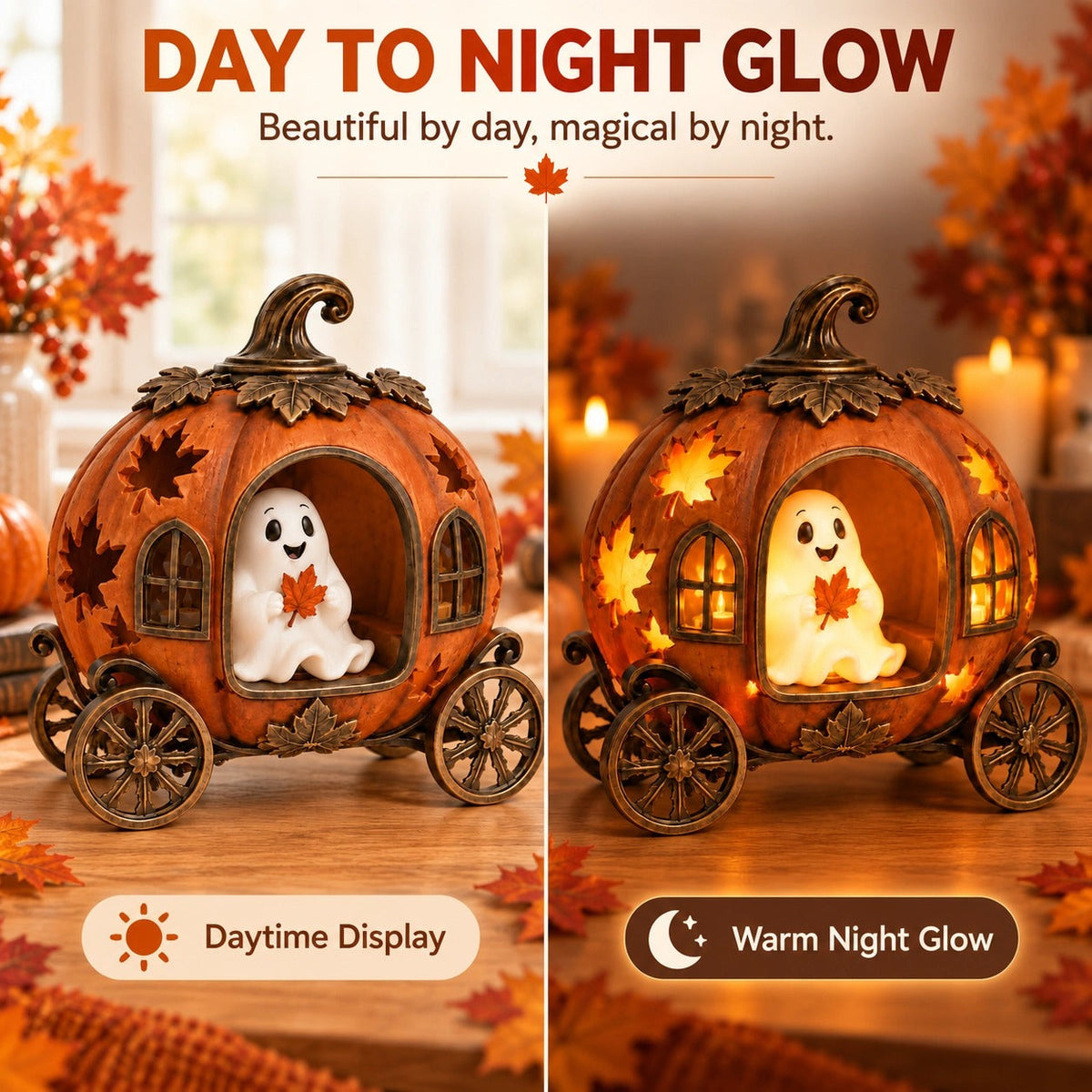 Lighted Ghost Pumpkin Carriage Figurine🎃