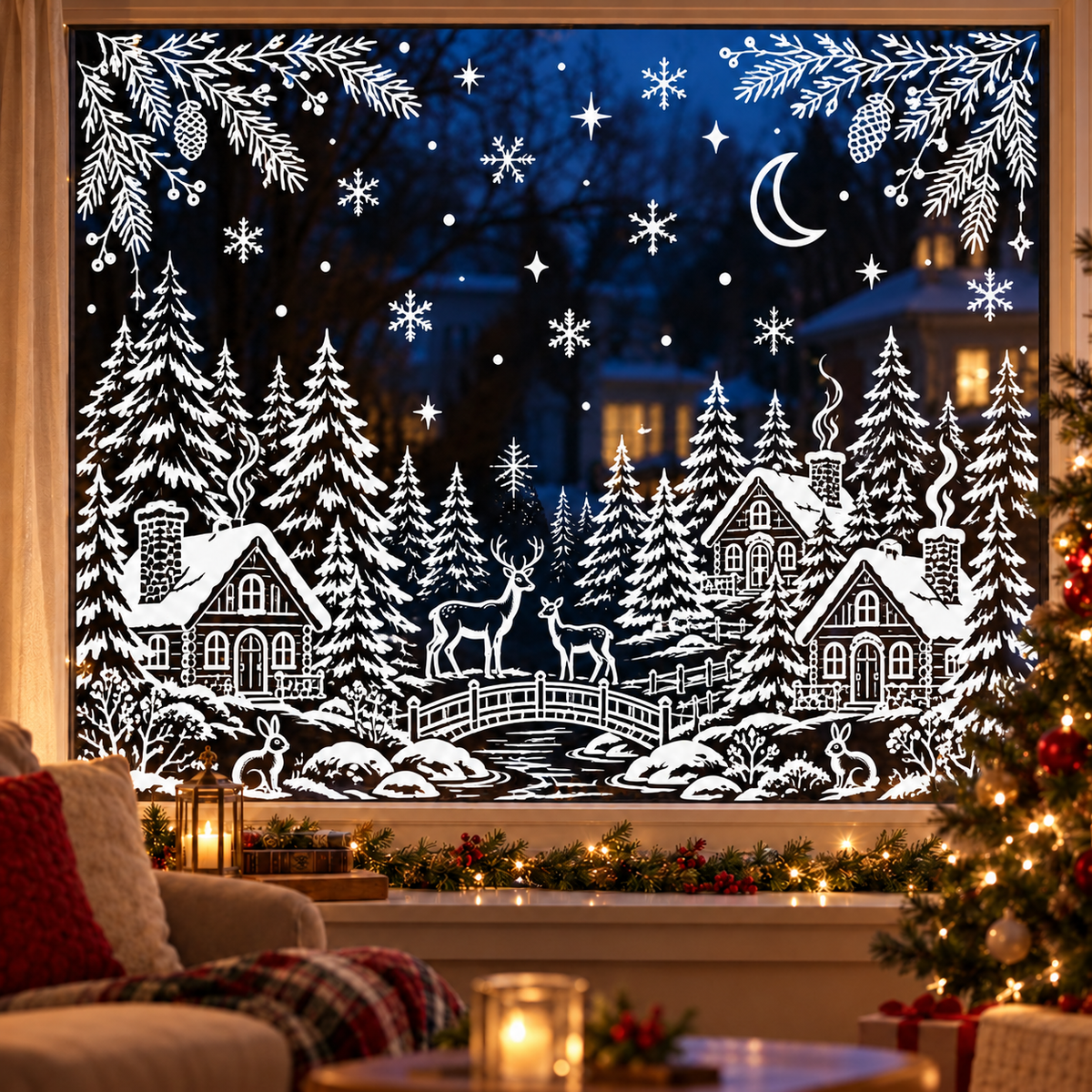 🎄 Snowy Christmas Village Window Decorations ❄️