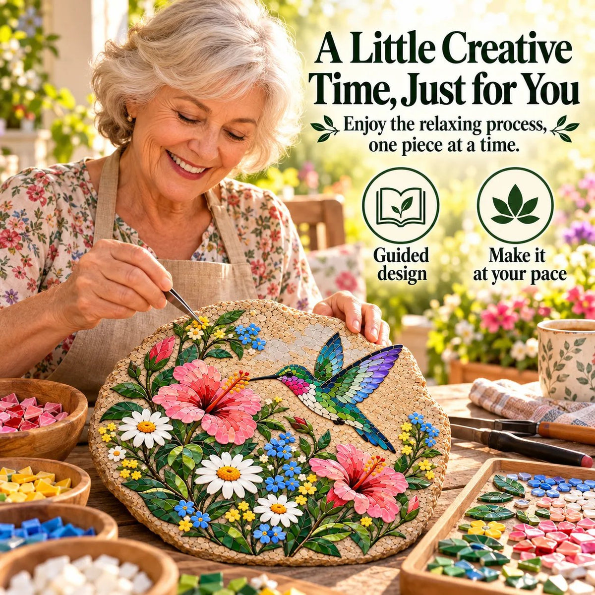 ⏳ Last Day 49% OFF – 🐦 Beginner-Friendly Hummingbird Wildflower Mosaic DIY Kit | Complete Kit with Mosaic Pieces, Tools & Guide Included 💕