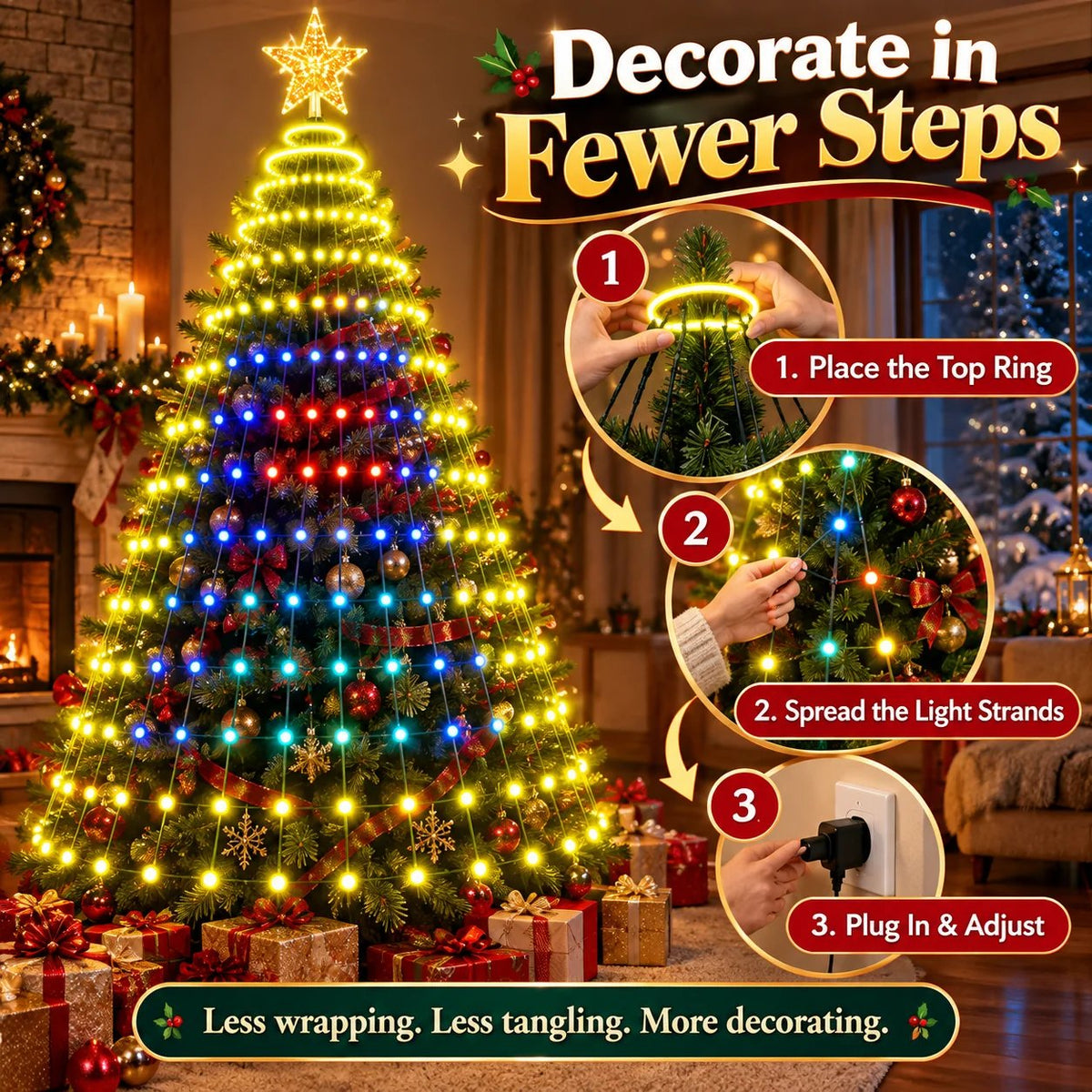 🎄 Christmas Tree Canopy Lights – Easy Full-Tree Holiday Light Display