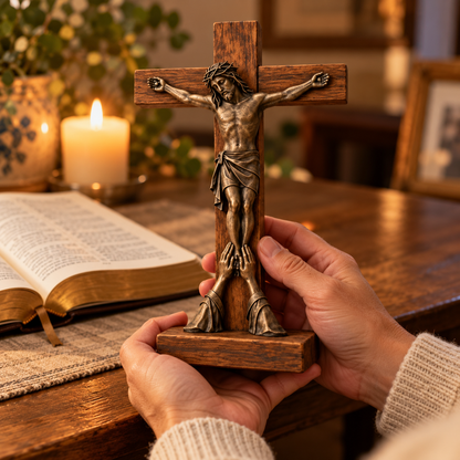 At His Feet Tabletop Crucifix