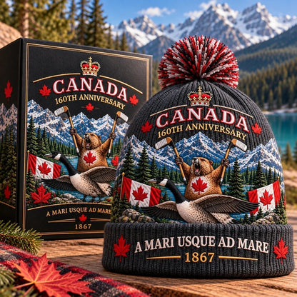 🇨🇦 Canada 160th Anniversary Knit Beanie – Soft, Stretchy & Cozy Winter Hat 🍁