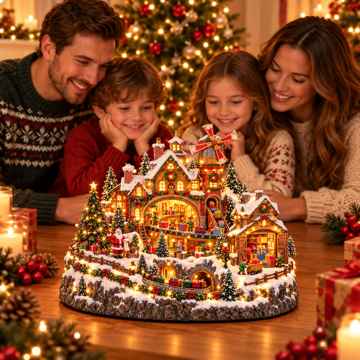 🚂🎄 Whimsical Light-Up Christmas Village — Animated Holiday Tabletop Decor