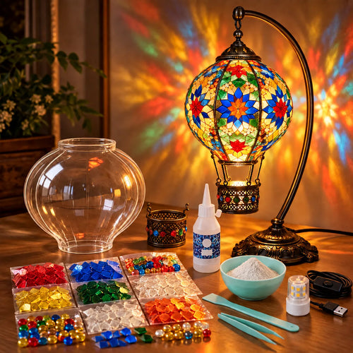 ⏳ Last Day 49% OFF – 🎨 Beginner-Friendly Turkish Mosaic Hot Air Balloon Lamp DIY Kit | Complete Kit with Mosaic Pieces, Tools & USB Light Included ✨