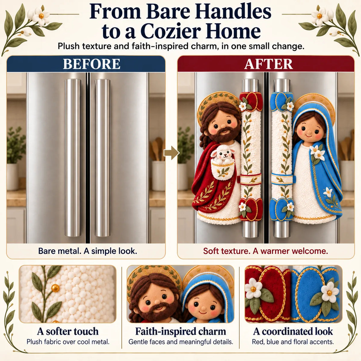 ⏳ Last Day 49% OFF – ✝️ Jesus & Mary Plush Handle Huggers | Soft Faith-Inspired Covers for Refrigerator Handles & Home Décor ❤️