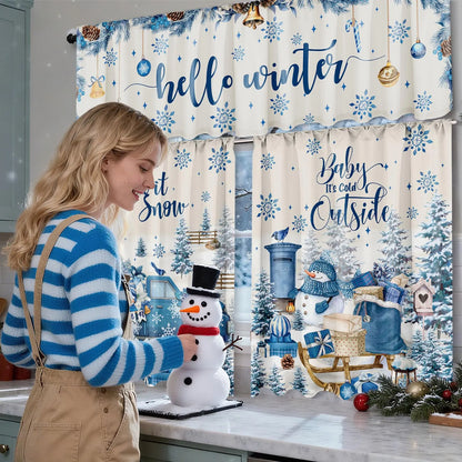 🎄3-Piece Christmas Kitchen Curtain Set | Water-Resistant Valance & Tier Curtains🏡