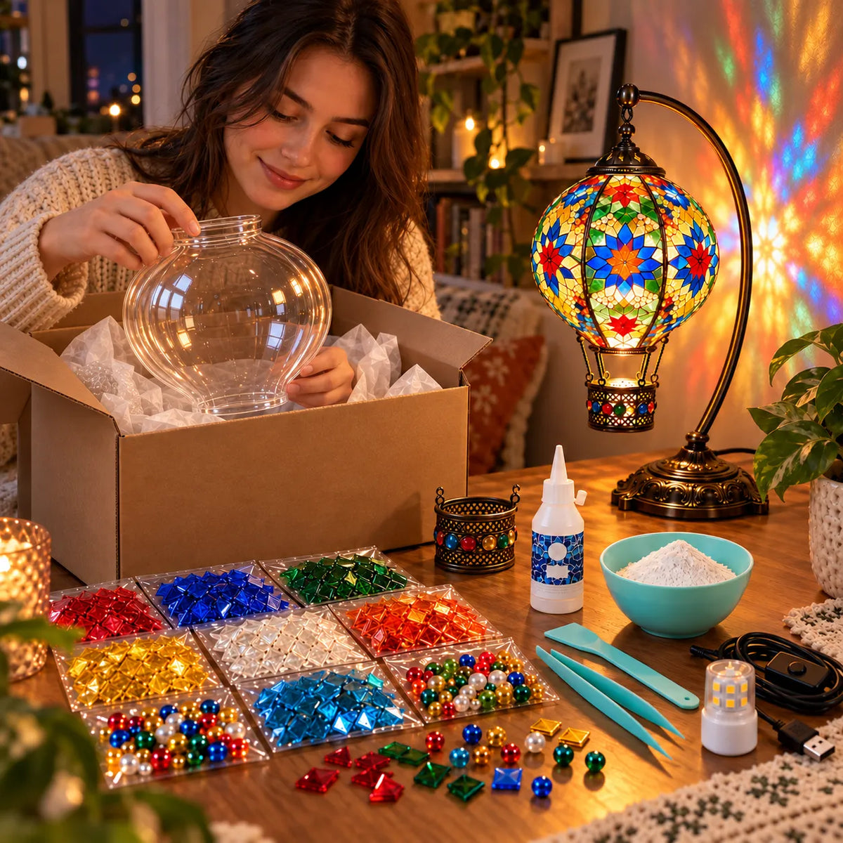 ⏳ Last Day 49% OFF – 🎨 Beginner-Friendly Turkish Mosaic Hot Air Balloon Lamp DIY Kit | Complete Kit with Mosaic Pieces, Tools & USB Light Included ✨