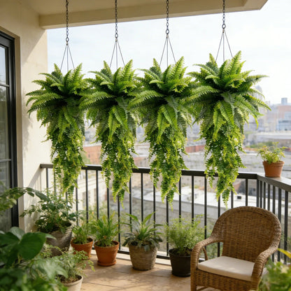 🌱 Boston Fern Hanging Plant — Lifelike, Large & UV-Resistant
