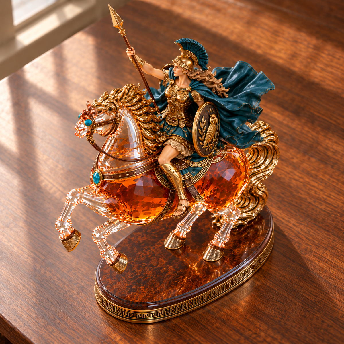 Athena on her rearing horse, From above view