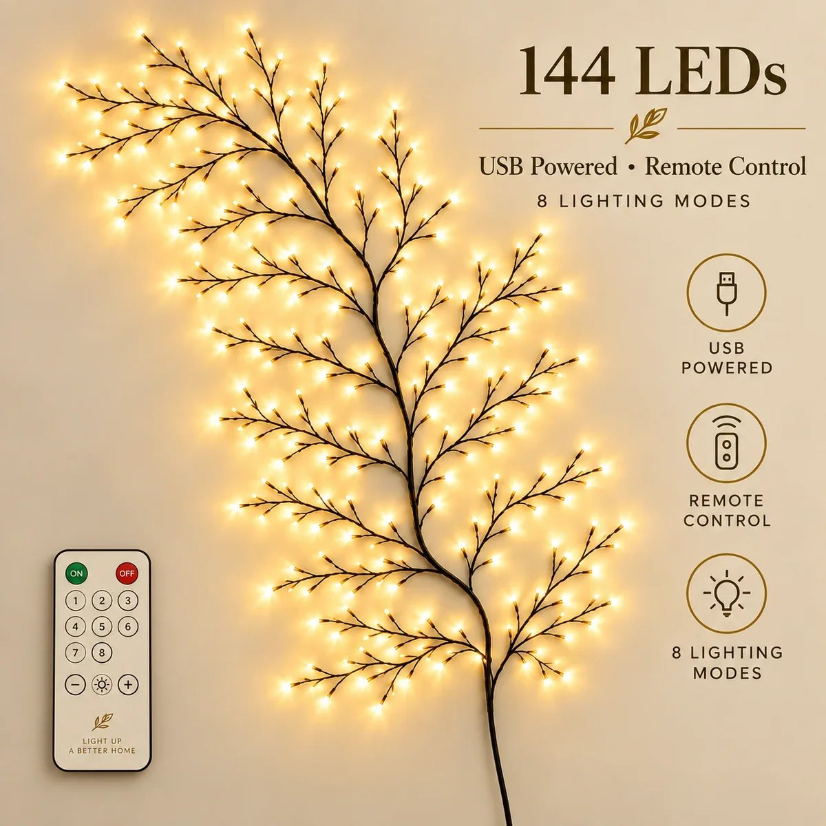 🎄 Flexible LED Branch Lights | Remote-Controlled Holiday Wall Decor(📦Buy 2 Free Shipping)